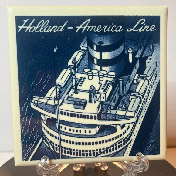 Vintage Holland America Line Blue Delft Tile Coasters Holland - America Line Aft - Picture 1 of 2